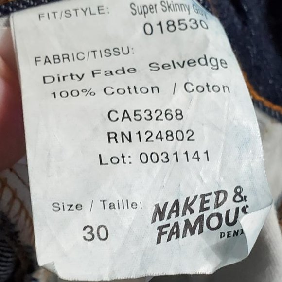 Naked & Famous Super Skinny Guy Dirty Fade Selvedge Size 30 Men Jeans - Picture 9 of 9